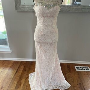 White/Cream Strapless Lace Floor Length Gown​​​